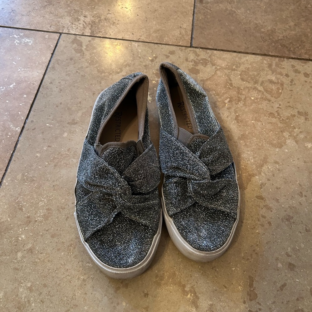 Restricted Silver Glitter Bow Sneakers